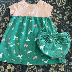 Baby Boden Farm Dress with matching bloomers